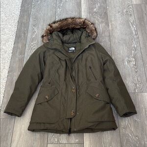 The North Face Olive Green Ski Jacket with Faux Fur Hood